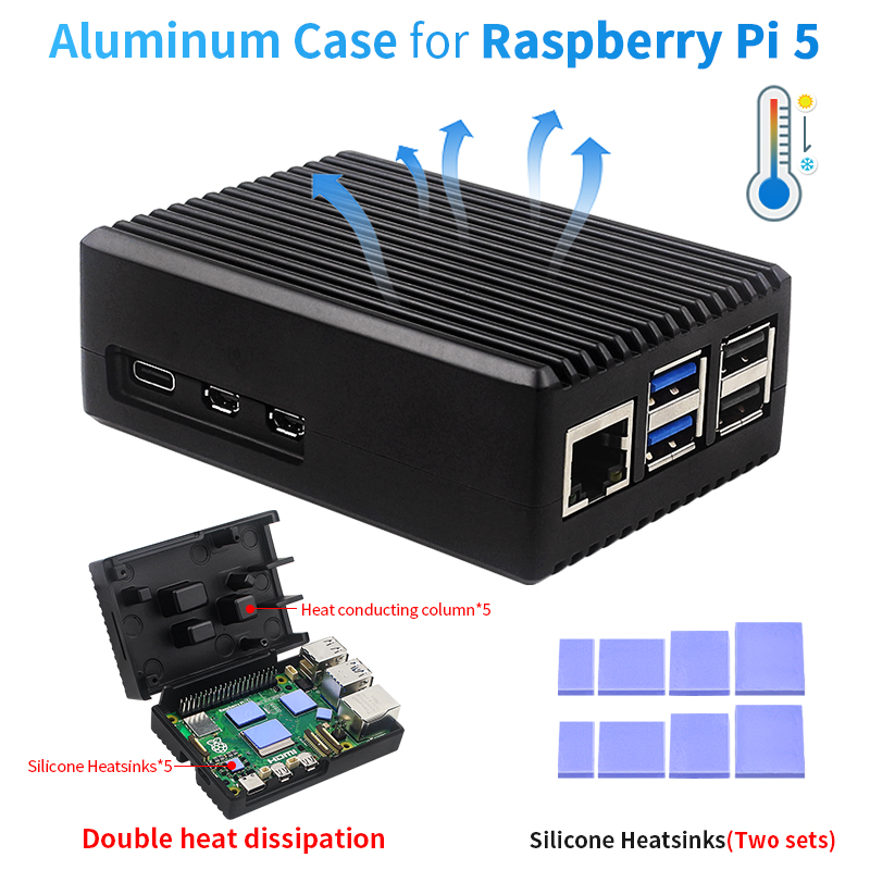 Raspberry Pi 5 8Gb Kit - Raspberry Pi 5, Gehäuse aus Aluminiumlegierung,