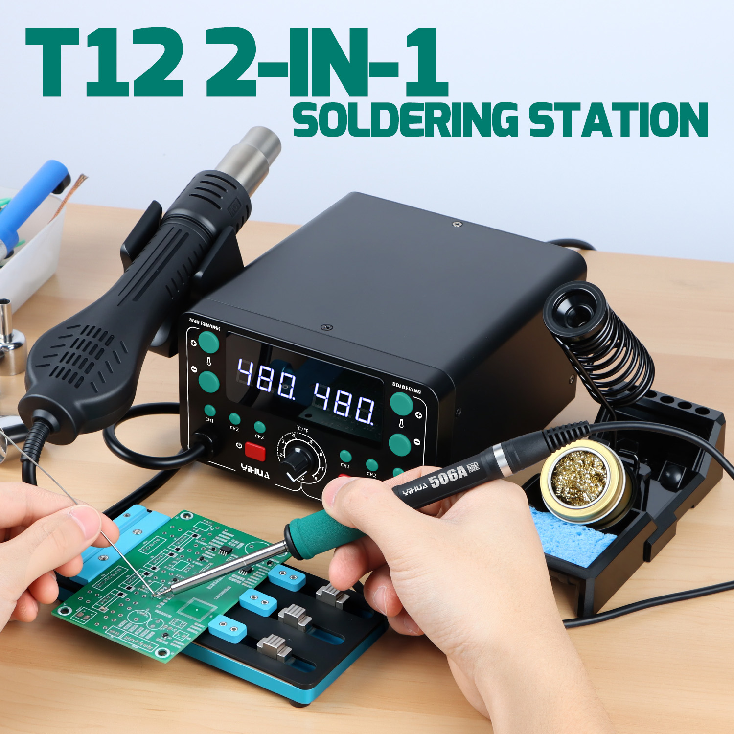 Hot Air Rework Station T12 - 902D-IV 775W T12 Lötstation Heißluft-Reworkstation Elektronik-Reparatur-Werkzeugset